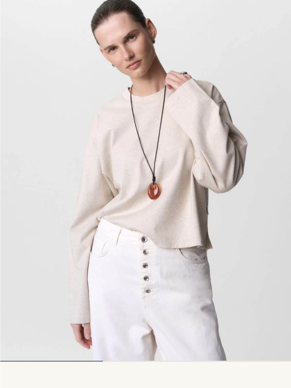 MATE the Label Relaxed Crewneck Long-Sleeve Top in Oatmeal